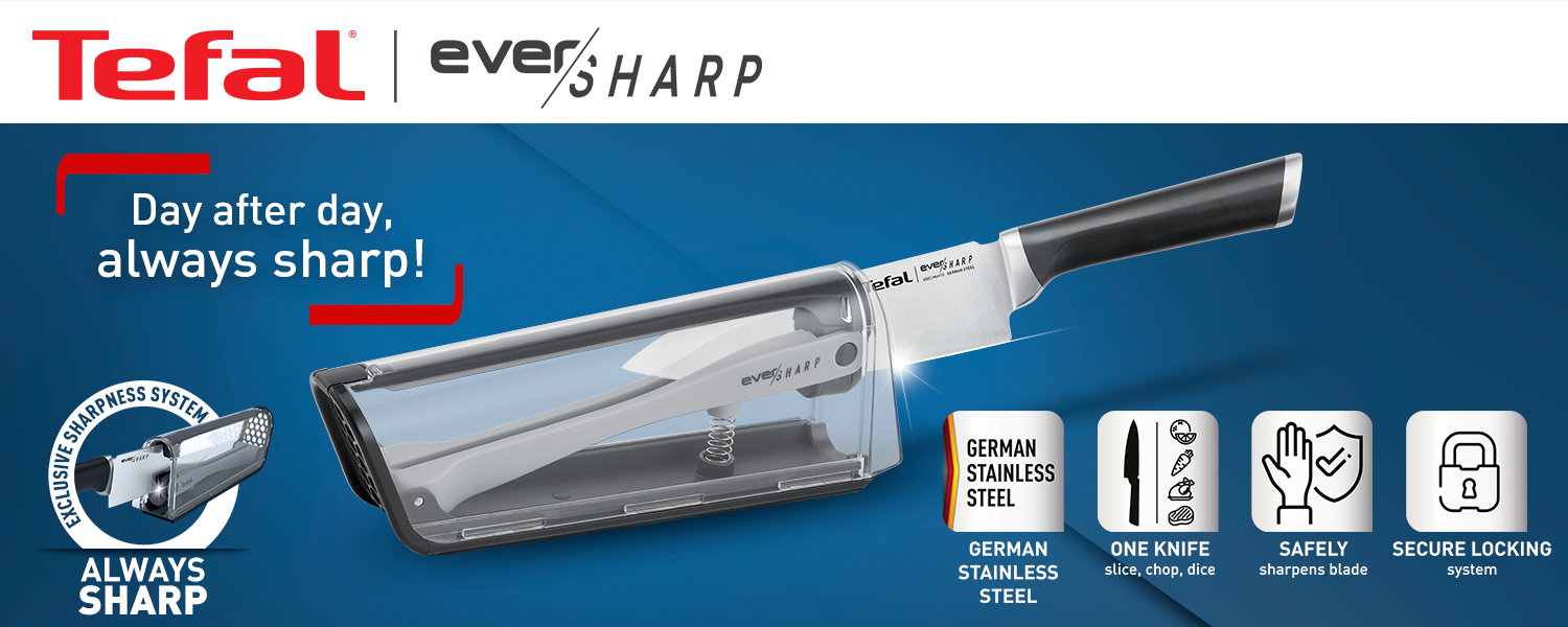 K2569004 چاقوی سرآشپز 16.5 سانتی EVER SHARP دارای تیزکن تفال